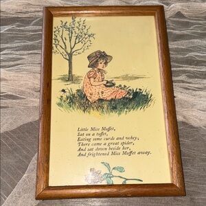 Framed Little Miss Muffet" nursery rhyme illustration